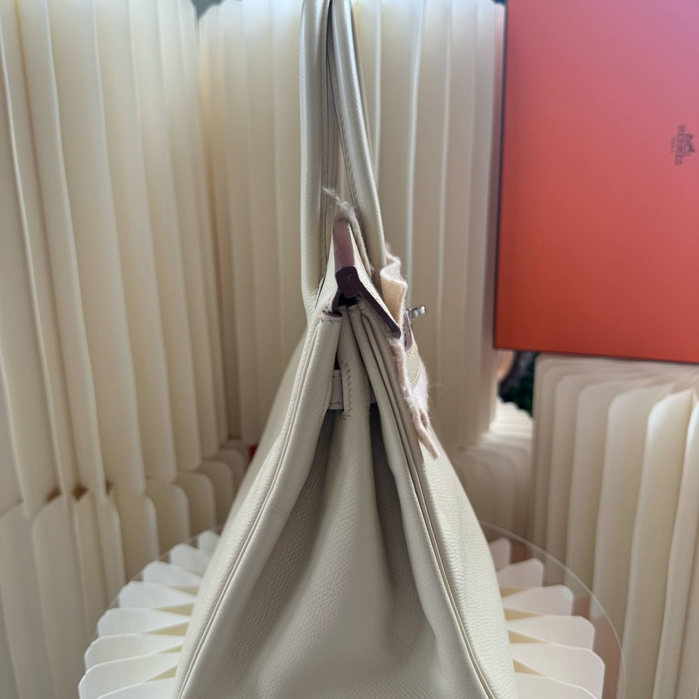 Hermes Cream Satchel with Structured Design and Silver Hardware - Picture 10 of 16